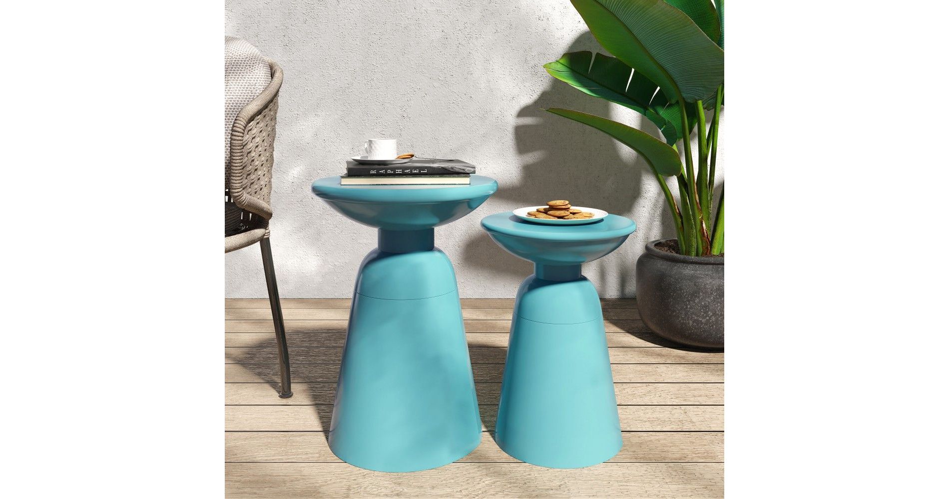 TUYOHW Modern Patio End Table,Iron Patio Side Table for Backyard,Pool, Indoor Companion,Durable and Rustproof,Teal,2PC