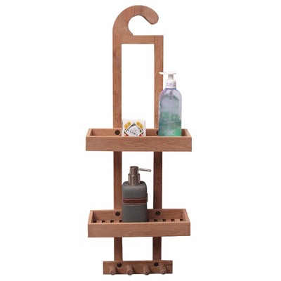 Nordic Teak Natural Wood Shower Caddy with Brass Hardware