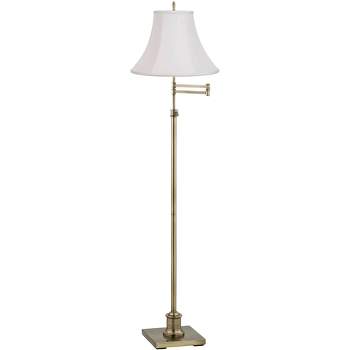 360 Lighting Traditional Swing Arm Floor Lamp 70" Tall Antique Brass White Fabric Bell Shade for Living Room Reading Bedroom Office