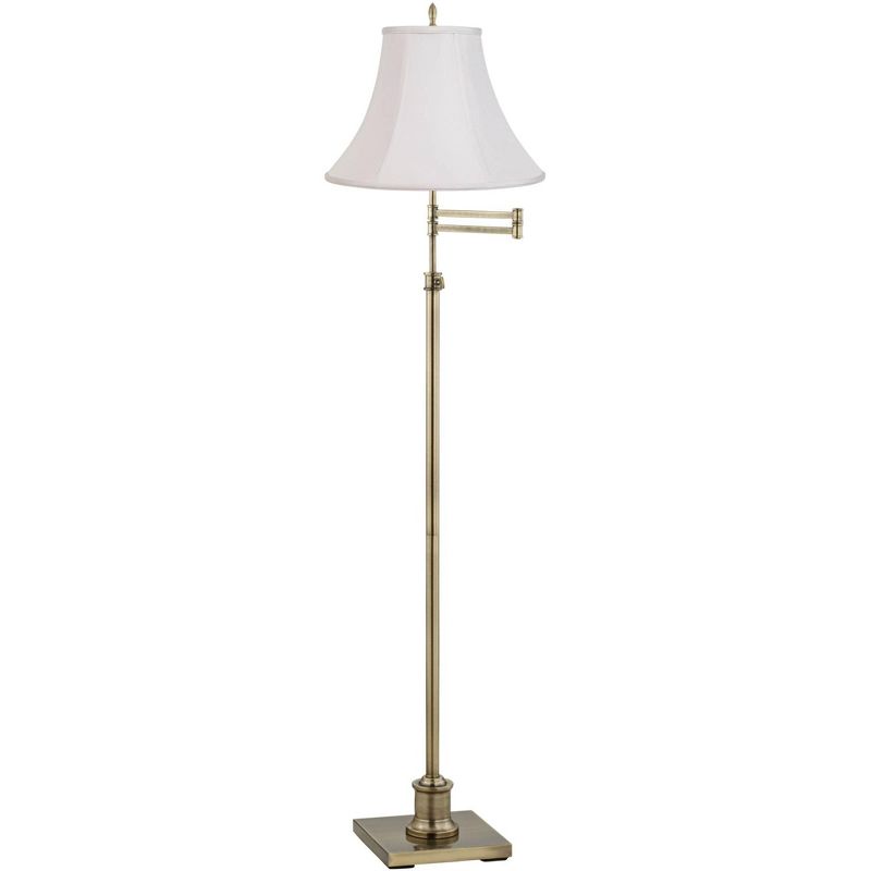 360 Lighting Traditional Swing Arm Floor Lamp 70" Tall Antique Brass White Fabric Bell Shade for Living Room Reading Bedroom Office, 1 of 5