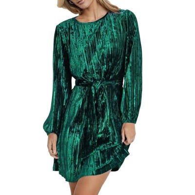 Coolmee Women's Velvet Dress Fall Fashion Lantern Sleeve High Waist A-Line Skater Cocktail Party Mini Dresses