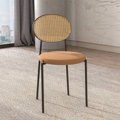 Black Velvet and Rattan High Back Side Chair Set