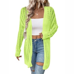 Womens Cardigan Above Knee Crochet Sweater Open Front Ribbed Long Sleeve Lightweight Sweater Longline Cardigan Cozy Fall Sweater Coats - 1 of 4