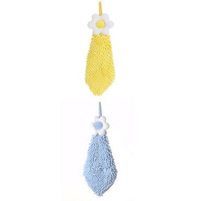 REGALWOVEN Chenille Soft Absorbent Flower Hanging Hand Towels for Bathroom 2 Pcs