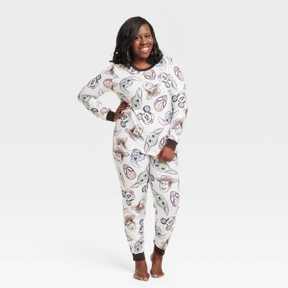Women's Disney 100 Character Mash Up 2pc Matching Family Pajama Set - White XL