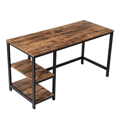 Wood and Metal Frame Computer Desk with 2 Shelves Brown/Black - Benzara