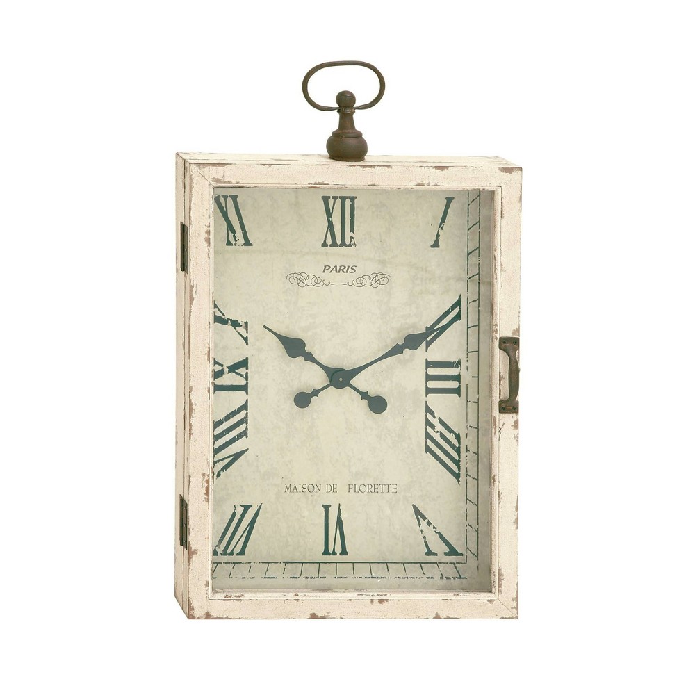 Photos - Wall Clock 34"x20" Wooden Pocket Watch Style  with Hinged Door White - Oliv