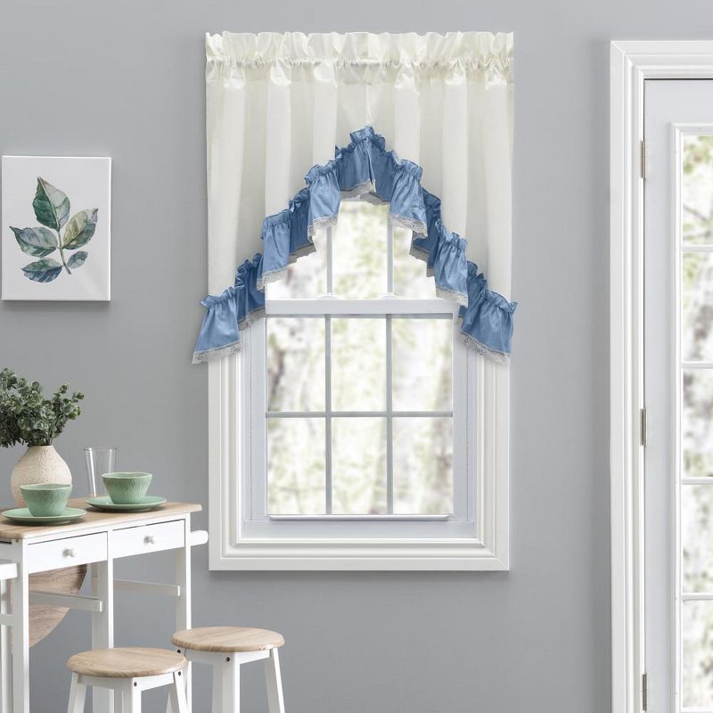 Ellis Curtain Madelyn Ruflled Victorian 1.5" Rod Pocket Swag for Windows Lace Edge 82" x 38" Slate, 2 of 5