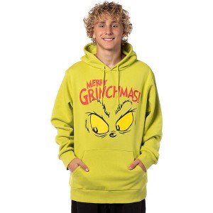 Seven Times Six Dr Seuss Grinch Merry Grinchmas Large Glaring Eyes Men's Graphic Hoodie Green - 1 of 4