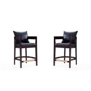 Set of 2 Ritz Upholstered Beech Wood Counter Height Barstools Black - Manhattan Comfort