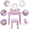 Kids Vanity with Lighted Mirror, Makeup Table and Stool for Girls, Vanity Table and Chair Set with Wood Makeup Playset,Purple - 3 of 4