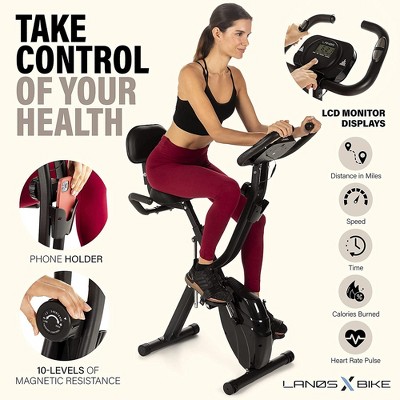 Color Black Lanos Portable 2 In 1 Foldable Exercise Workout 10 Level Adjustable Intensity X Bike Machine for Home with Precision Balanced Flywheel, Black