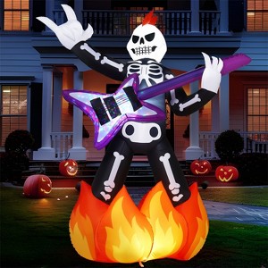 Joyfy 6 FT Halloween Inflatable Outdoor Decoration, Skeleton Plays Guitar Inflatable with Music and LED Lights for Halloween Yard Garden Lawn Decor - 1 of 4