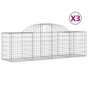 vidaXL Gabion Basket 3 Pcs Outdoor Garden Arched Retaining Wall - Galvanized Iron - Decorative Barrier 78.7"x19.7"x23.6"/31.5" - 1 of 4