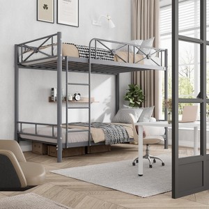 Metal Bunk Bed Twin Over Twin, Industrial Bunkbeds Heavy Duty Bed with Safety Guard Rails & Space-Saving Design, Steel Bed for School, Bedroom - 1 of 4