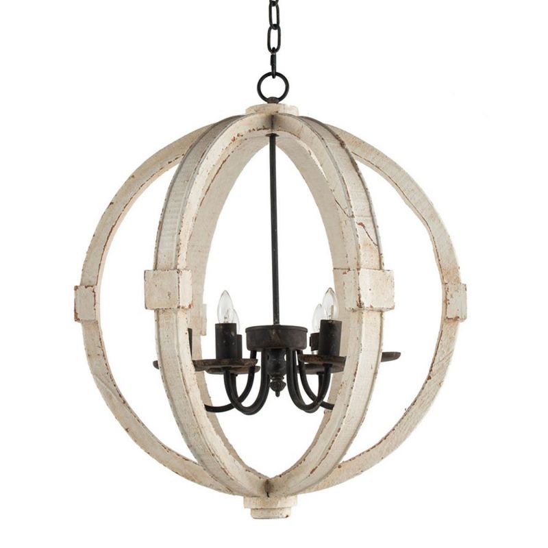 6 - Light Wood Chandelier, Spherical Hanging Light Fixture with Adjustable Chain for Kitchen Dining Room Foyer Entryway, Bulb Not Included, 5 of 8