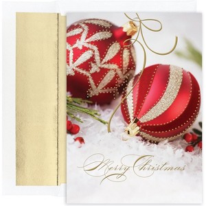 Masterpiece Studios Holiday Collection 18-Count Boxed Christmas Cards with Foil-Lined Envelopes, 7.8" x 5.6", Embossed Red & Gold Ornaments (849900) - 1 of 2