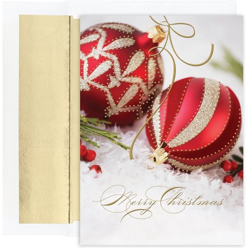 Masterpiece Studios Holiday Collection 18-count Boxed Christmas Cards With  Foil-lined Envelopes, 7.8 X 5.6, Embossed Red & Gold Ornaments (849900) :  Target