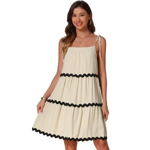 INSPIRE CHIC Women's Summer Spaghetti Strap Contrast Trim A-Line Pockets Mini Dresses - 1 of 4