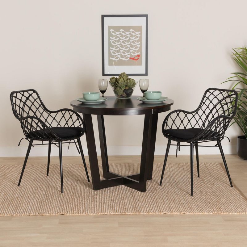 Ballerina Black Rattan and Metal Bohemian Dining Chair Set