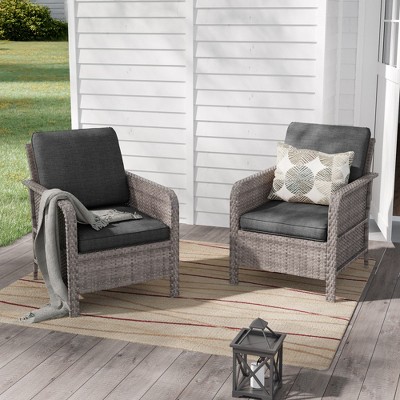 Sonkuki 2 Piece Patio Chairs Set, Wicker Chairs Set with Thick Cushions, Outdoor Furniture Set for 2