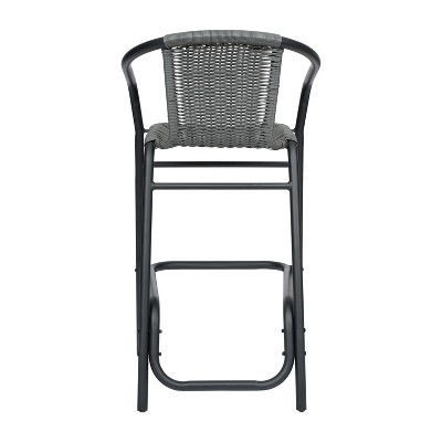 Gray Rattan and Aluminum Indoor-Outdoor Barstools Set of 4