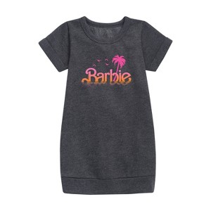 - Barbie - Sunset and Palm Trees Graphic Short Sleeve Fleece Dress - 1 of 2
