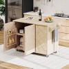 MAYEERTY Nature Wood 51.2"W Solid Wood Handwoven Kitchen Island, Ash Veneer Drop Leaf Rolling Cart Internal Storage Rack - 2 of 4