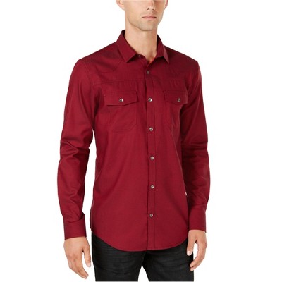 I.N.C International Concepts Mens Solid Button Up Shirt, Red, X-Large