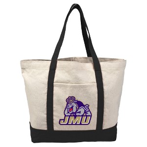 James Madison University Primary Logo Canvas Tote Bag With External Pocket, Reusable Shoulder Bag for Shopping, School, Beach - 1 of 4