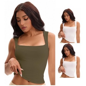 INSPIRE CHIC Women's 3 Pcs Square Neck Plain Back Sleeveless Tank Tops Basic Fitted Camisoles - 1 of 4