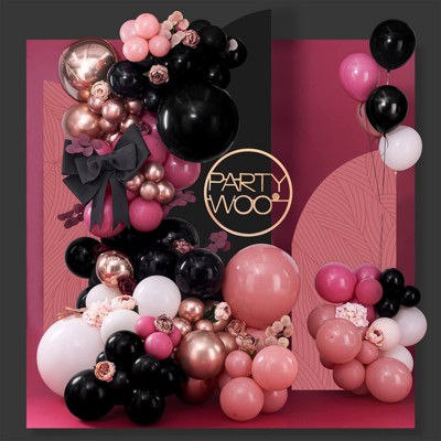 PartyWoo Balloon Arch Kit Pink Black Dusty Fuchsia Rose Gold 4D Foil 140 pcs