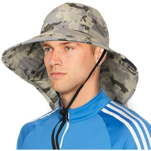 SUN CUBE Wide Brim Sun Hat with Neck Flap, UPF50+ Hiking Safari Fishing Hat  for Men Women, Sun Protection Beach Hat (Gray Camo)
