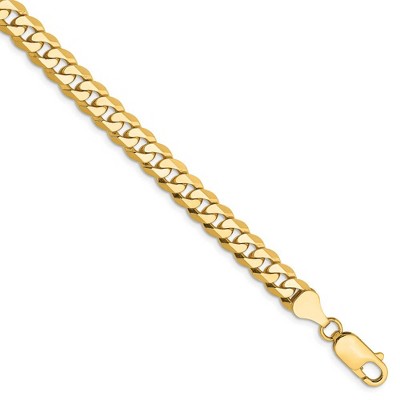 Black Bow Jewelry Men's 6.25mm 14K Yellow Gold Solid Flat Beveled Curb Chain Bracelet
