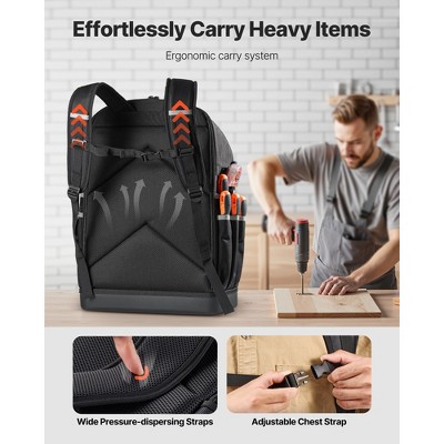 VEVOR Tool Backpack, 56 Pockets, Heavy-duty Tools Storage Organizer Bags with Molded Base, Electrician Jobsite Backpack, Black+Gray — фото 5