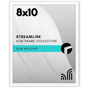 Americanflat 8x10 Picture Frame - Streamline Collection - Thin Border Photo Frame Hanging Hardware and Easel Stand Included - White - 1 of 1