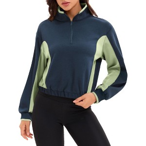 ATHLECHIC Women's Cropped Half Zip Pullover Long Sleeve Oversized Sweaters Workout Fall Outfits with Pockets Sweatshirts - 1 of 4