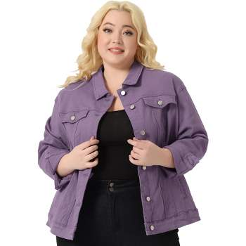 Agnes Orinda Women's Plus Size Outerwear Button Front Washed Casual Denim Jackets