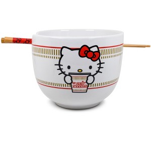 Silver Buffalo Hello Kitty Cup Noodle Japanese Dinnerware Set | 20-Ounce Ramen Bowl, Chopsticks - 1 of 4