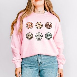 Simply Sage Market S.W.Smiley Leopard Smiley Face Stacked Sweatshirt - 1 of 4