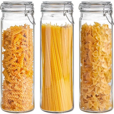 60oz Airtight Glass Jars Set of 3 with Lids, Tall Spaghetti Container with Clear Preserving Seal Wire Clip Fastening, Pasta jar for Oat, Dry Goods