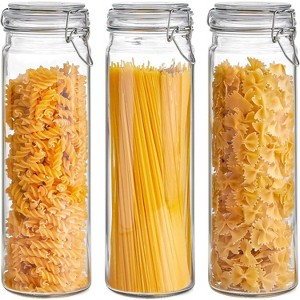 60oz Airtight Glass Jars Set of 3 with Lids, Tall Spaghetti Container with Clear Preserving Seal Wire Clip Fastening, Pasta jar for Oat, Dry Goods - 1 of 4
