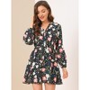 Allegra K Women's Floral Print Button Front Puff Sleeve Tie Waist Shirt Dress - 3 of 4