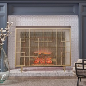 CENGHU Modern Single Panel Iron Fire Screen Wrought Iron Fireplace Safety Screen Decorative Scroll Spark Guard Cover - 1 of 4
