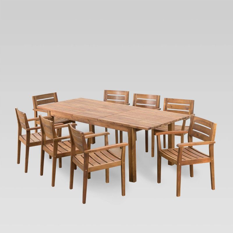 Wilson 9pc Acacia Wood Dining Set with Expandable Dining Table - Teak - Christopher Knight Home, 3 of 8
