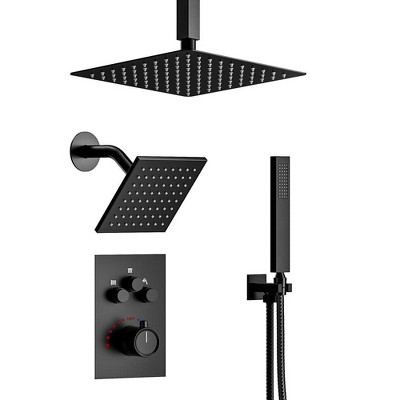 YAWWALK 7-Spray Thermostatic Shower System with Dual Shower Head Fixed and Handheld Shower (Valve Included)