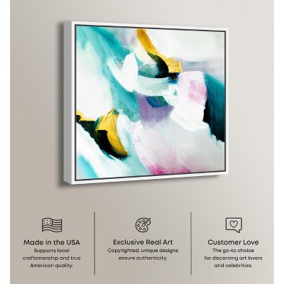 21" x 21" White Framed Abstract Canvas Art in Multicolor