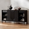 Modern Geometric Accent Cabinet,Vertical Striped Design with Sliding Doors,Wood Veneer Top and Ample Storage with Two Drawers -Black - 2 of 4