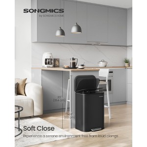 13-Gallon Stainless Steel Trash Can with Lid, 50L Soft-Close Garbage Bin with Inner Bucket & Wide Pedal - 1 of 4