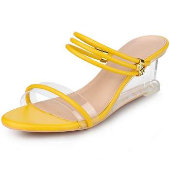 Allegra K Women's Rhinestone Open Toe Low Wedges Clear Heel Sandals